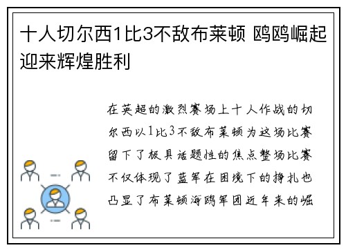 十人切尔西1比3不敌布莱顿 鸥鸥崛起迎来辉煌胜利